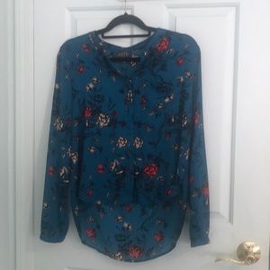 Blue Floral Button Down Blouse